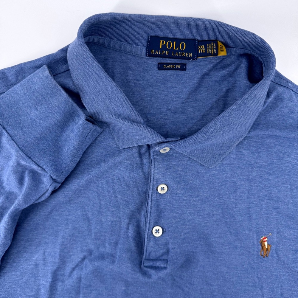 Polo Ralph Lauren Polo Shirt XXL Heathered Blue Classic Fit Long Sleeve Jersey